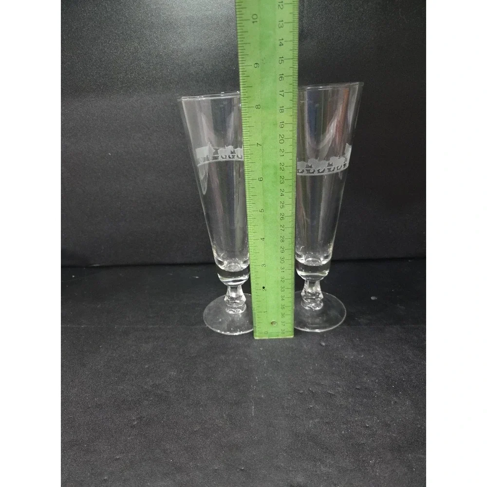 Anheuser Busch Glass Pilsners, Set of 2, Clydesdales Wagon Etched, Beer‎ Glasses